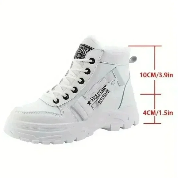 Women's Cream Combat Boots Ankle Zip Plush Lined Winter Casual - Picture 4 of 5